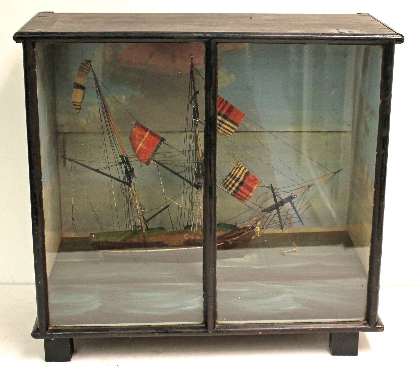 Ship diorama in original interior painted dovetailed case - 24" tall x 22" wide x 10" deep (1 of 6)