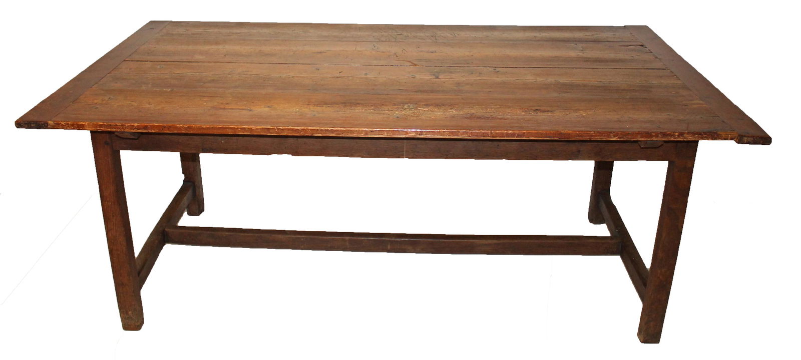 Antique medial stretcher tavern table - 28" tall x 71" long x 40 3/4" wide (1 of 5)