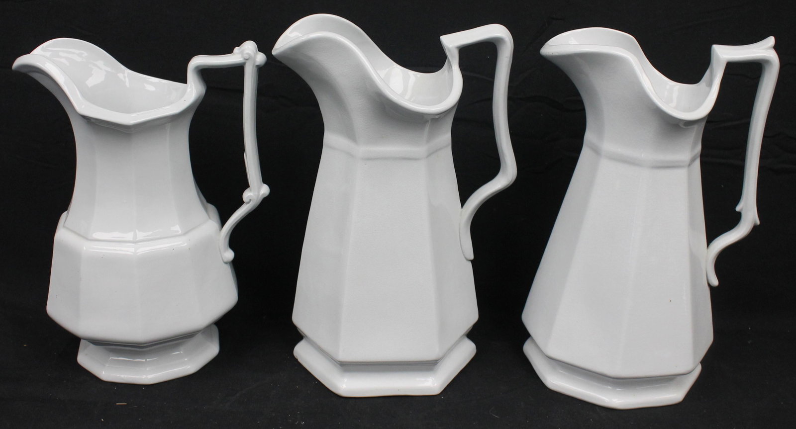 Lot of 3 ironstone pitchers - 12 1/4" & 11" tall: Lot of 3 ironstone pitchers - 12 1/4" & 11" tall