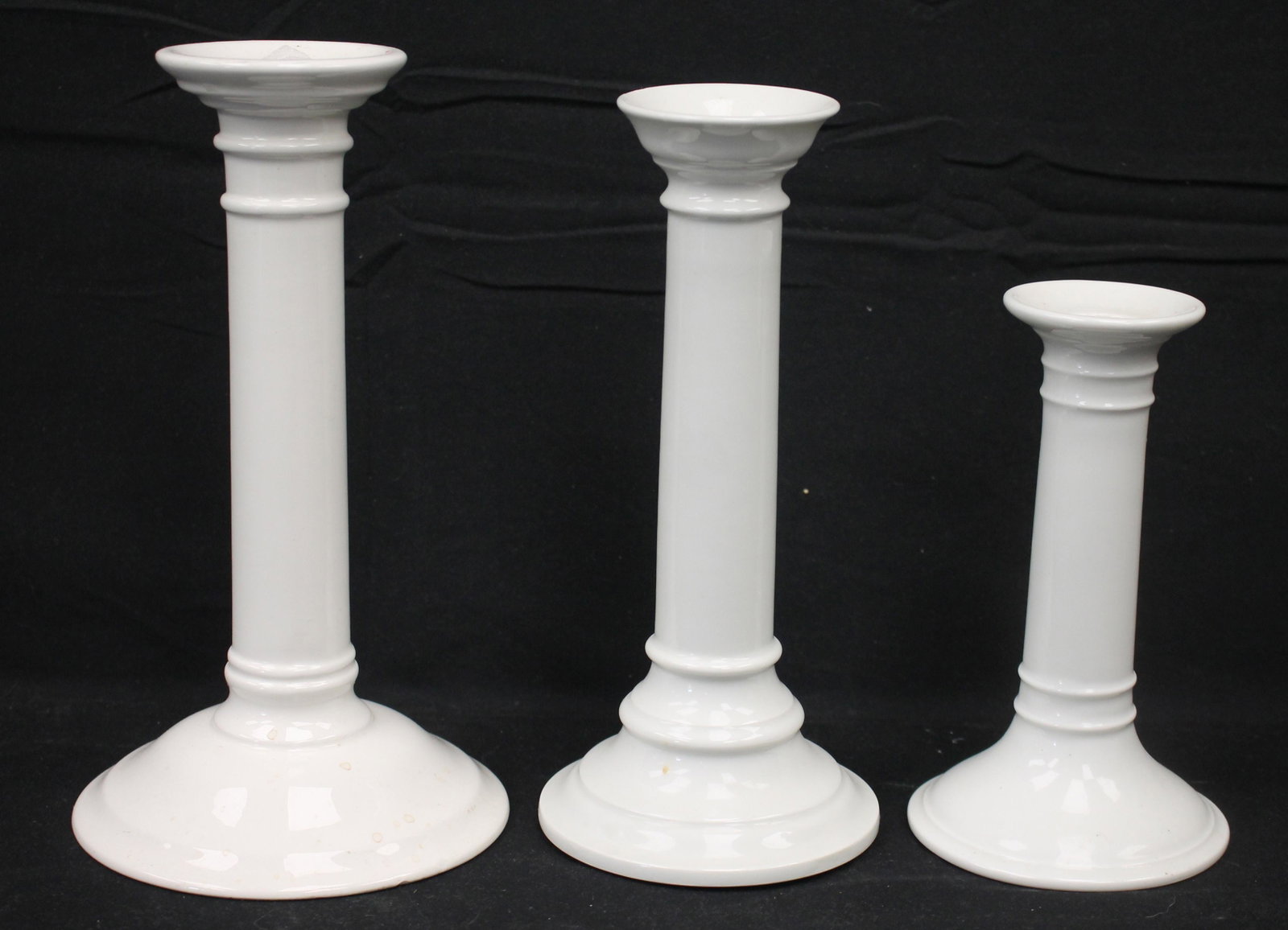 Lot of 3 ironstone candlesticks - 9 1/2", 9" & 7": Lot of 3 ironstone candlesticks - 9 1/2", 9" & 7"