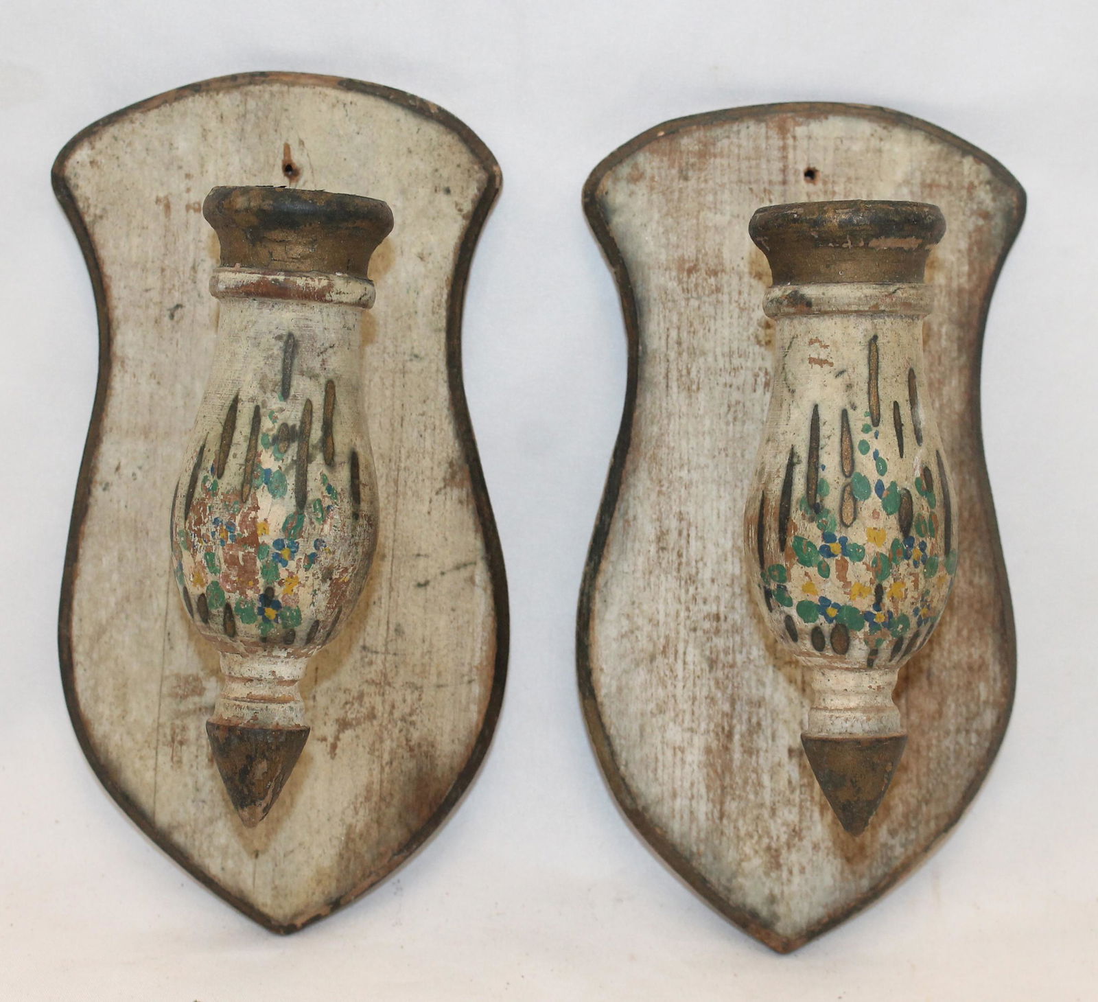 Pr of wooden painted wall candle sconces - 7 1/2" tall x 4" wide (1 of 5)