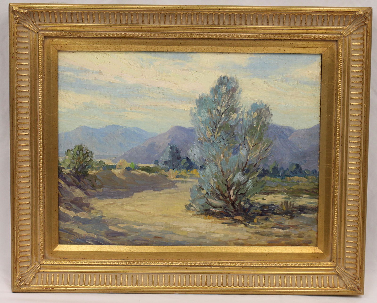 Sgnd Safford o/bd mid west desert scene w mountains in background - overall framed size 17"x21" (1 of 8)