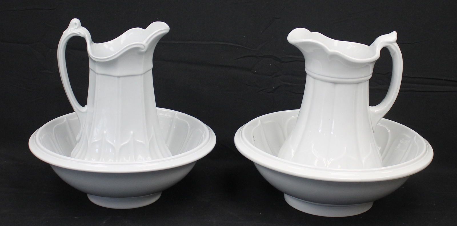 Lot of 2 ironstone pitcher & washbowl sets - 13" tall pitchers x 15" & 13 1/2" diam bowls (1 of 11)