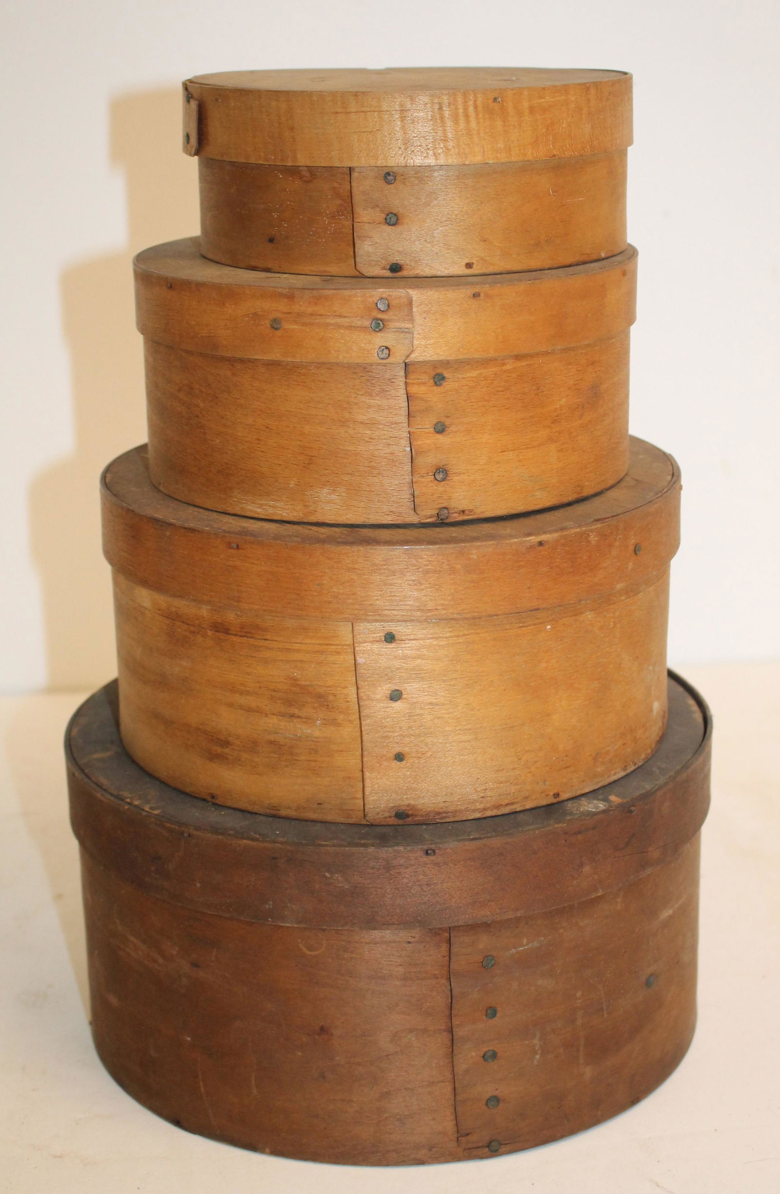 Stack of 4 round graduated pantry boxes - 8 3/4", 7 1/2", 6 1/2" & 5 1/2" diam (1 of 5)