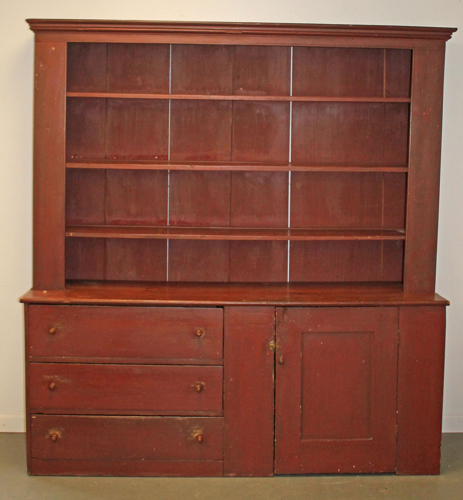 Fantastic 19thC stepback cupboard in red paint (1 of 7)