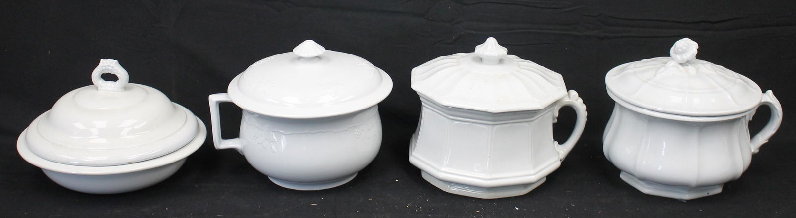 Lot of 4 pcs of ironstone incl 3 covered chamber pots plus an insert w cover (1 of 9)