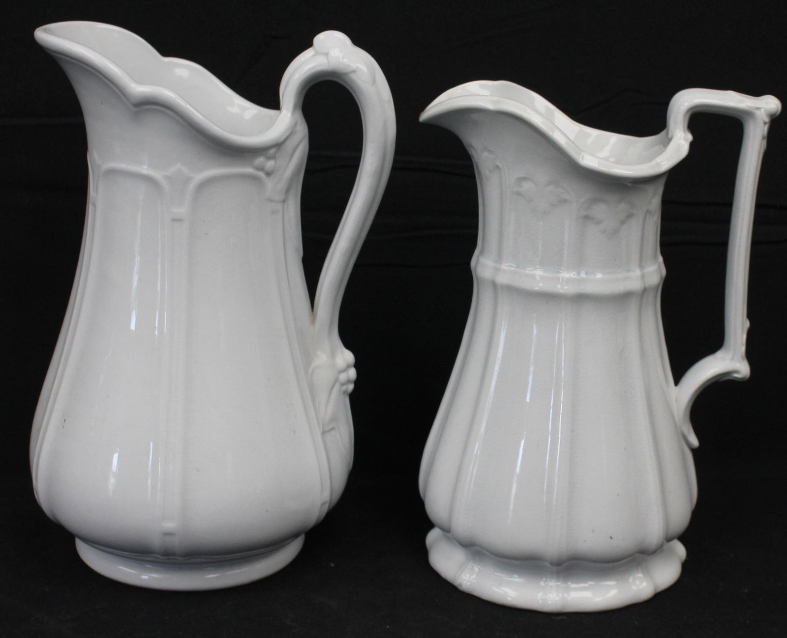 Lot of 2 ironstone pitchers - 11 1/4" & 12 1/4" tall (1 of 9)