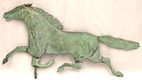Great Smuggler Horse Weathervane w cast head in green verdigris surface - 31" long