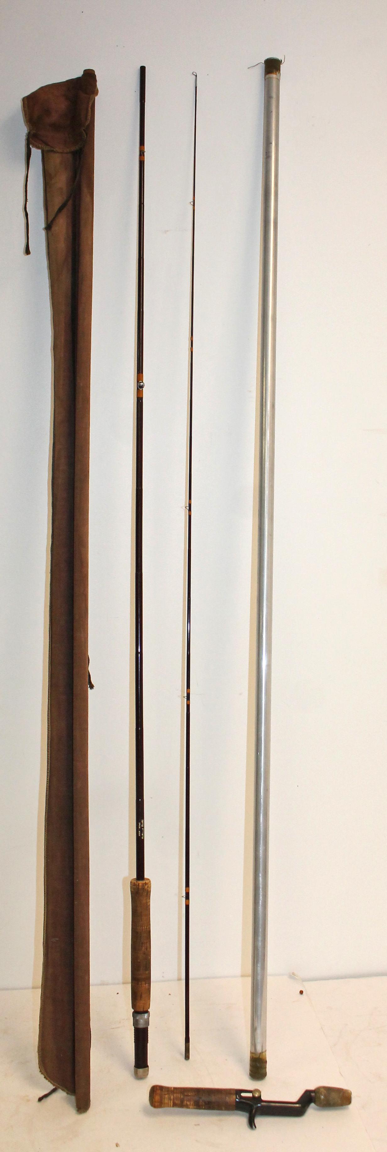 2 Fishing poles (1 fly pole) in canvas cases - 1 w metal pole protector case (1 of 7)
