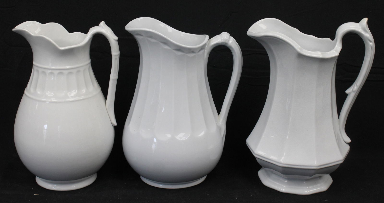 Lot of 3 ironstone pitchers - 13", 12" & 11 3/4" tall (1 of 7)