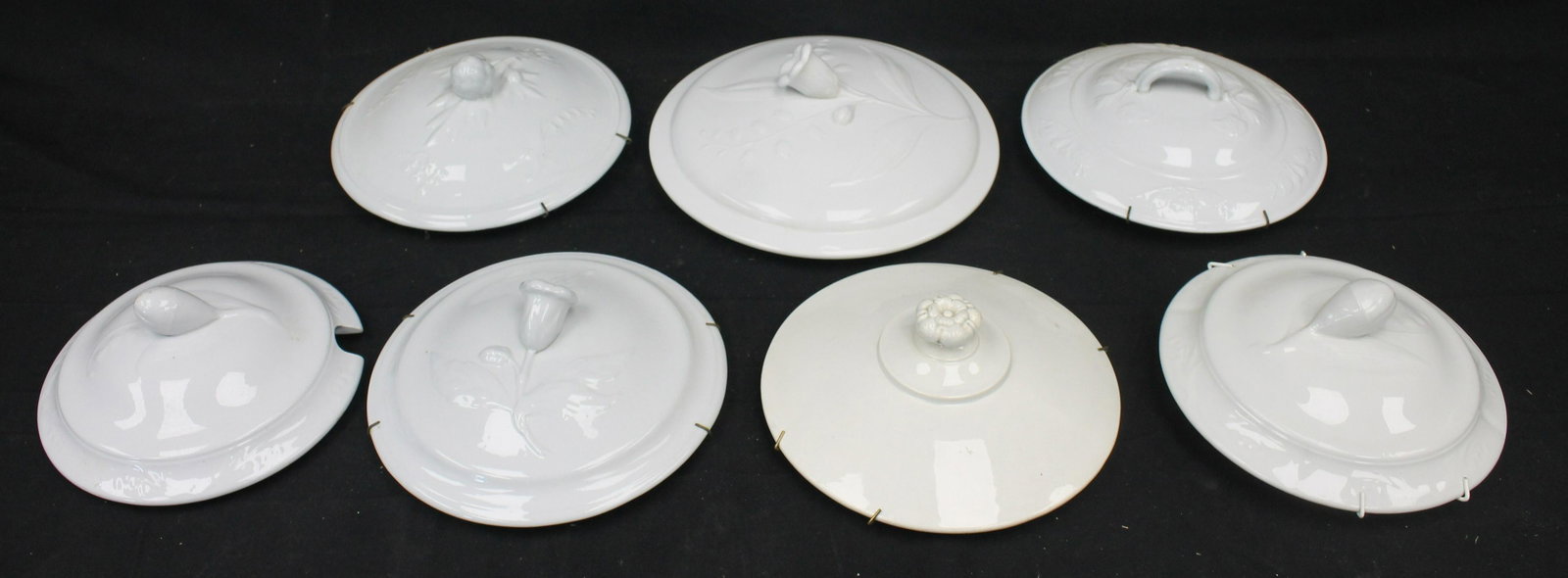 Lot of 7 ironstone lids (These were being used in the house as wall hangings): Lot of 7 ironstone lids (These were being used in the house as wall hangings)