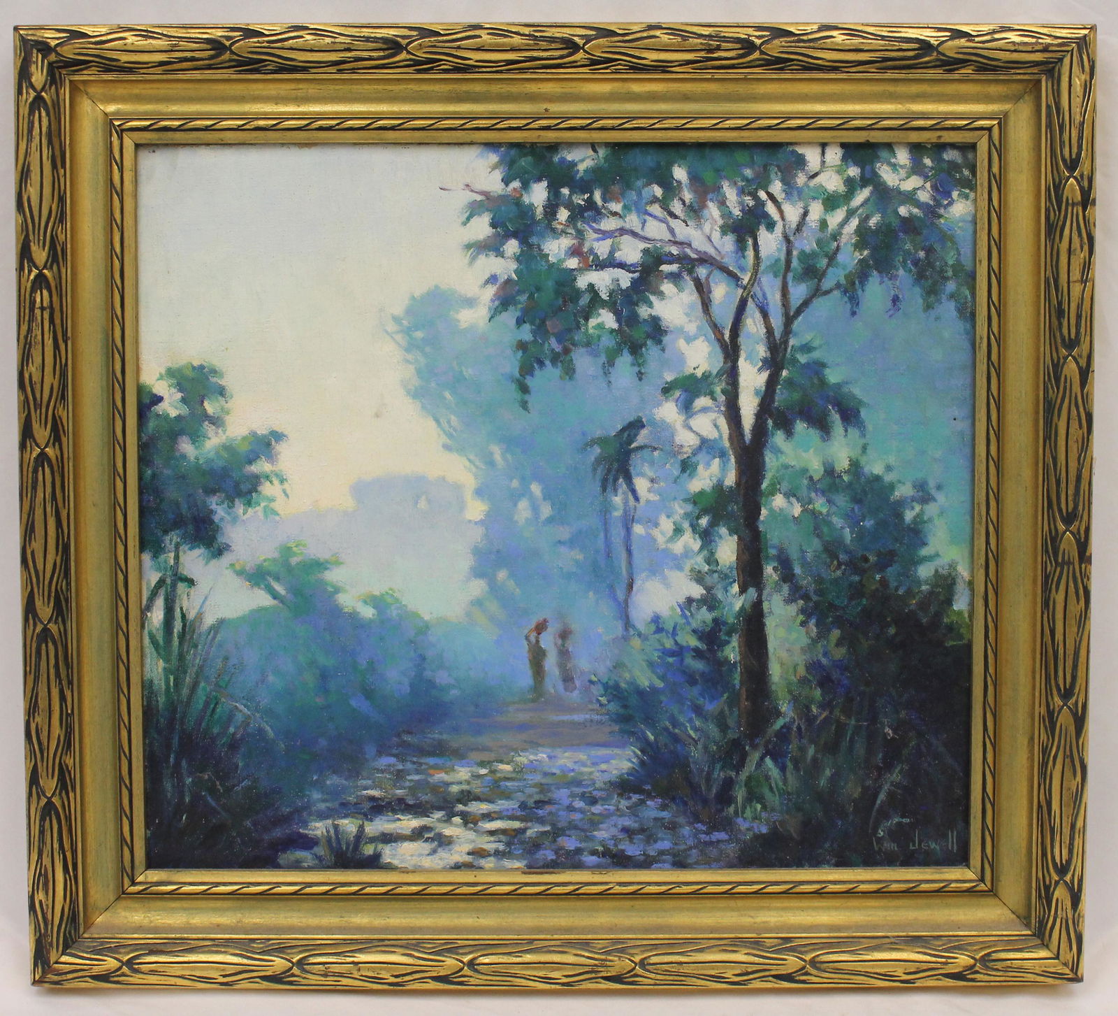 sgnd William Jewell o/bd impressionist landscape w 2 fihures on a path - label on verso & titled (1 of 8)