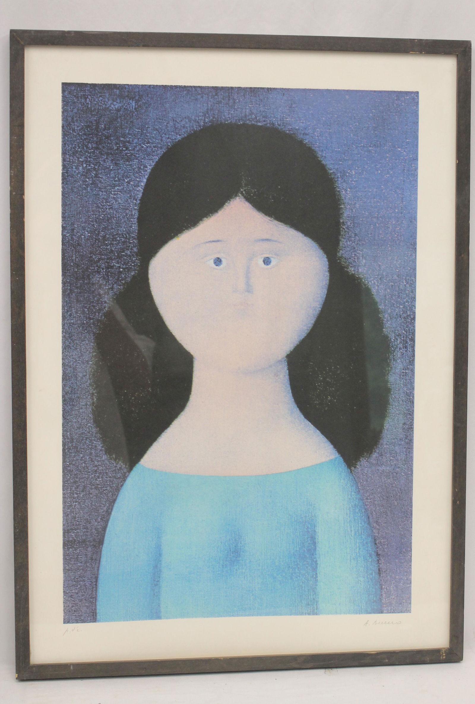 Pencil sgnd Antonio Bueno print of a girl - 28 1/2"x20 1/4" (1 of 3)