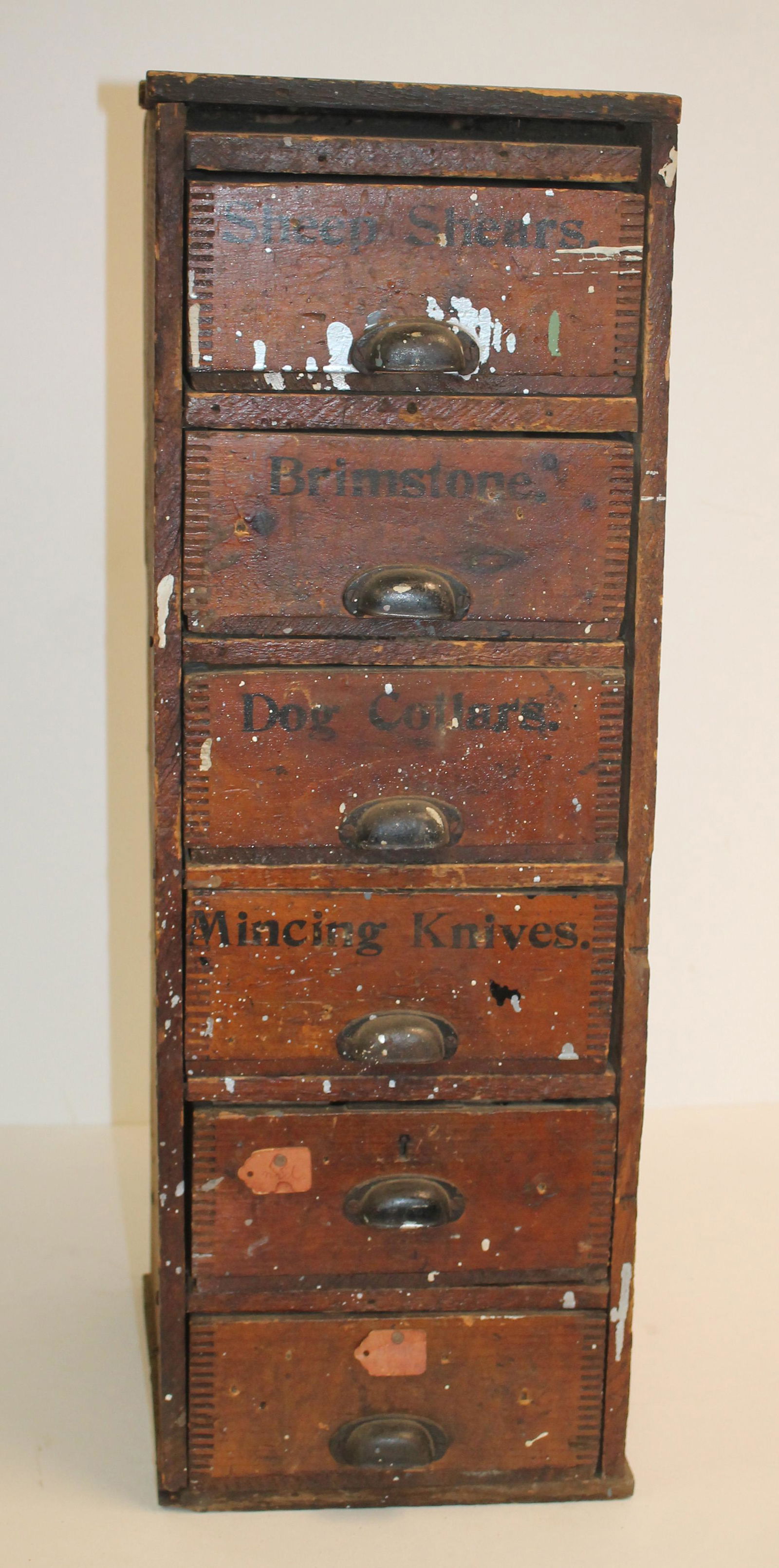 Antique 6 drawer cabinet w stenciled names on drawers (1 of 5)