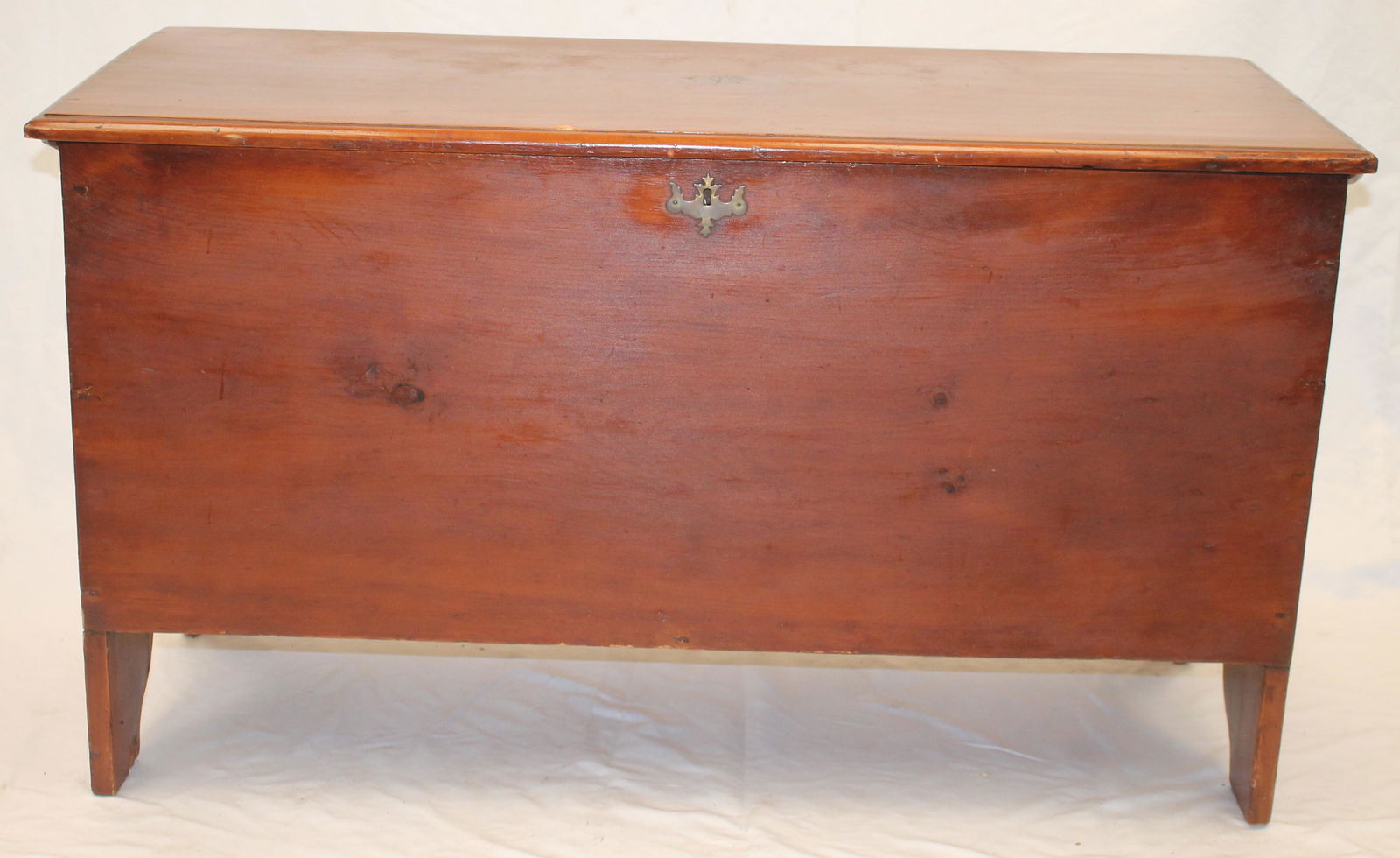 Antique 6 board blanket chest w scrolled boot jack ends in later paint - 24" tall x 42 1/2" wide x (1 of 11)