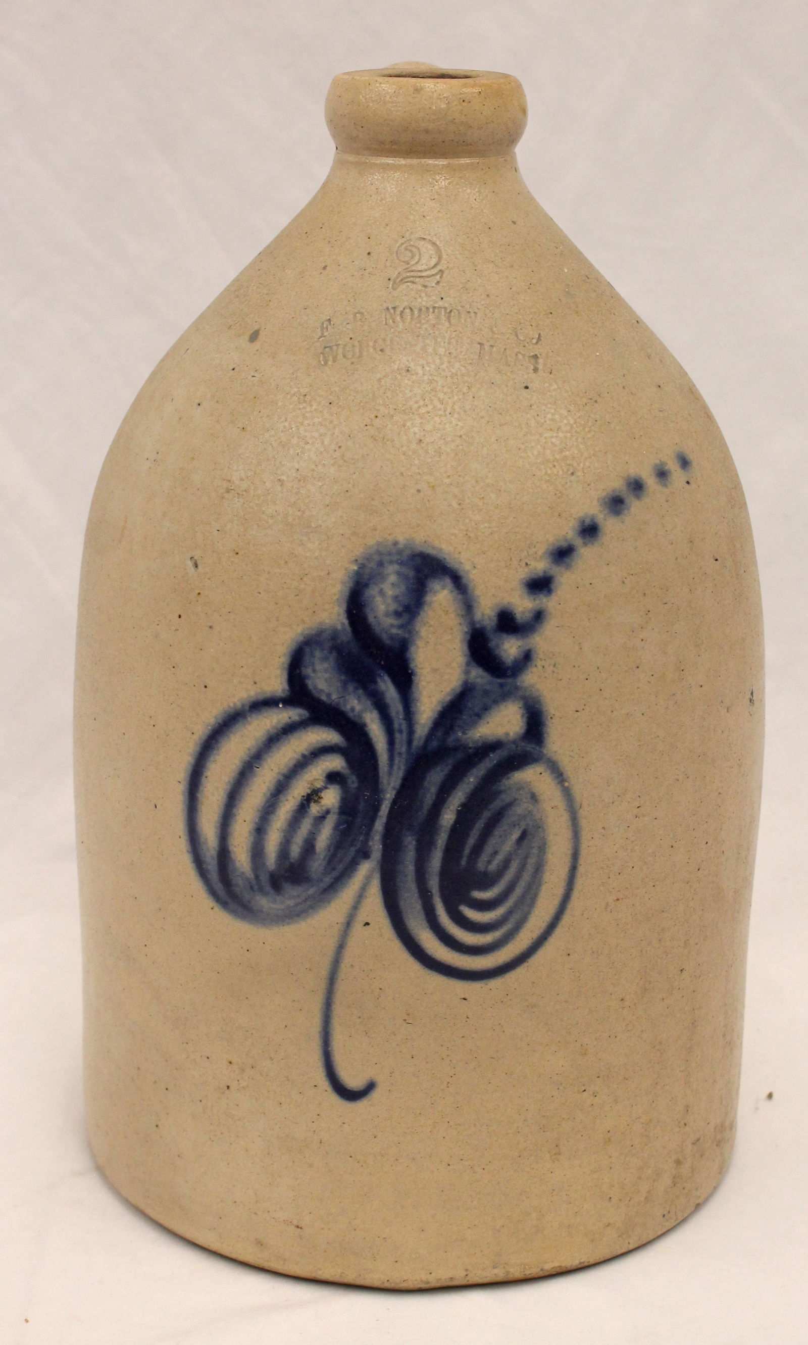 EB Norton Worcester, Mass stoneware 2 gal jug w cobalt floral dec - 14" tall (1 of 7)