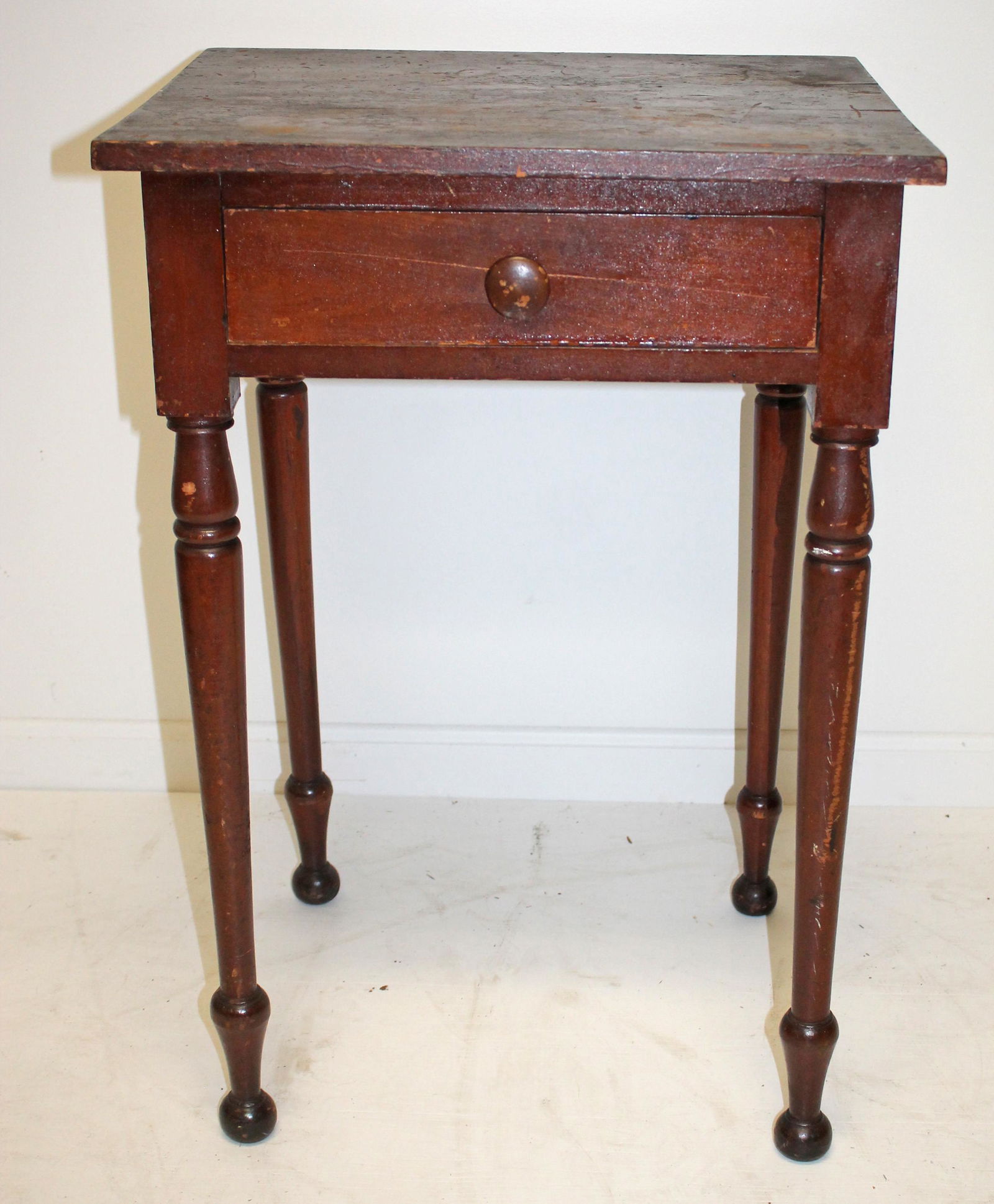 Country Sheraton 1 drawer work table w turned legs - 29" tall x 20"x17 3/4" (1 of 6)