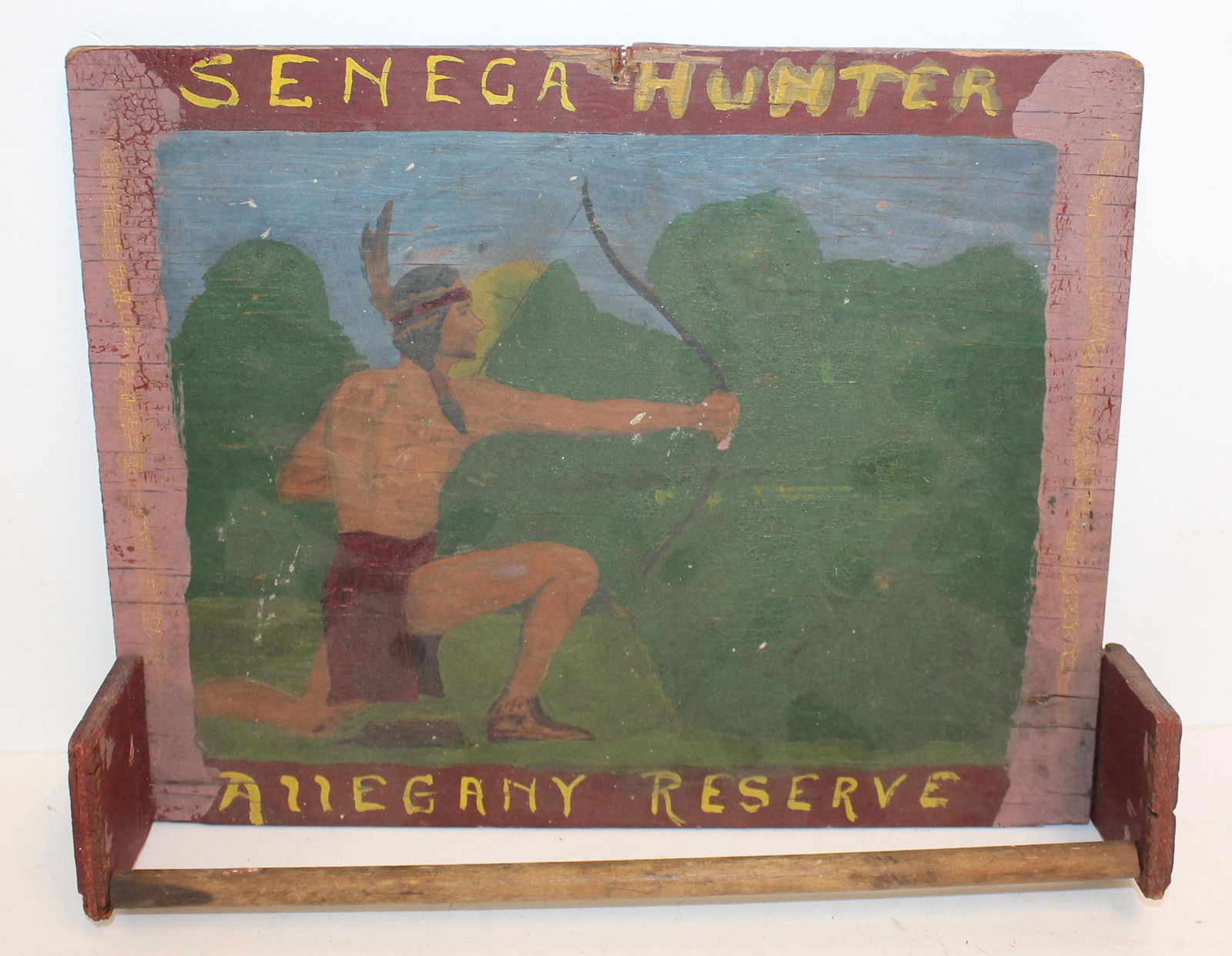 wooden painted small wall hanging towel rack w Native American shooting a bow & arrow motif - (1 of 7)