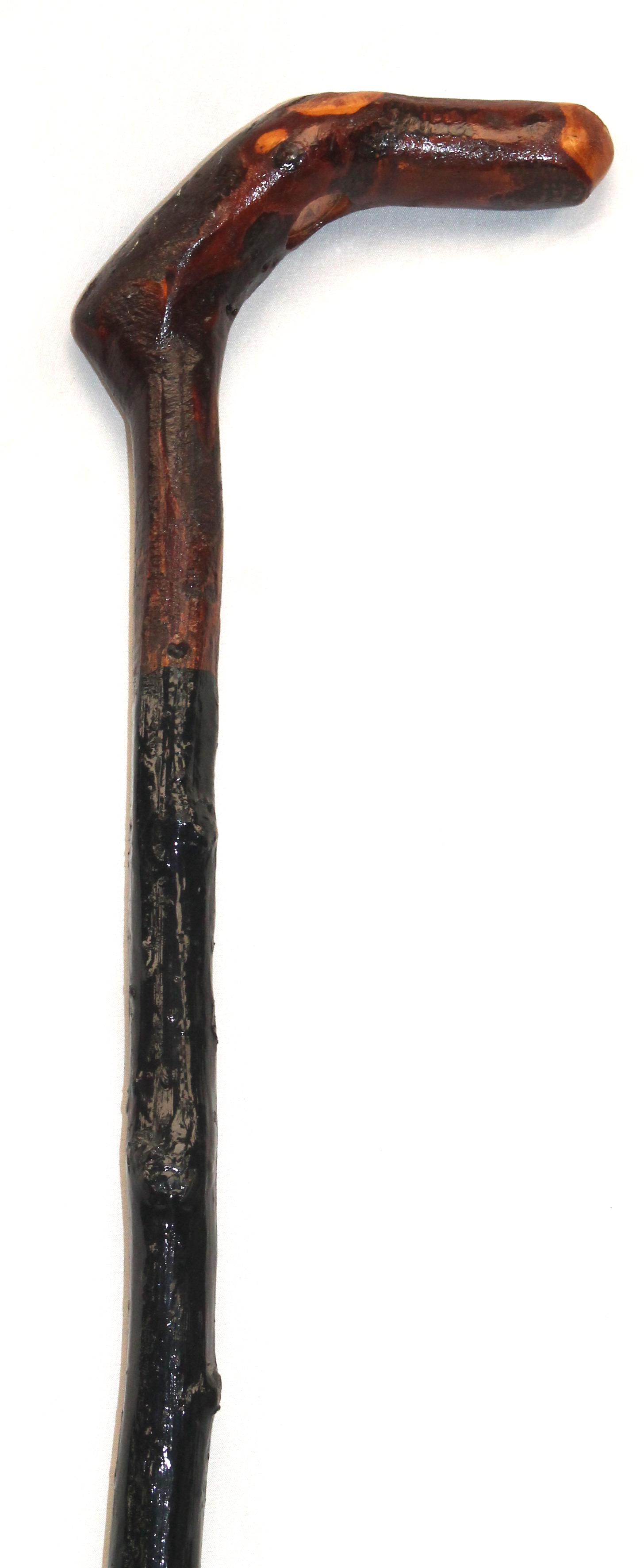 Carved wood & painted walking stick w copper feral - 37 1/2" tall (1 of 3)