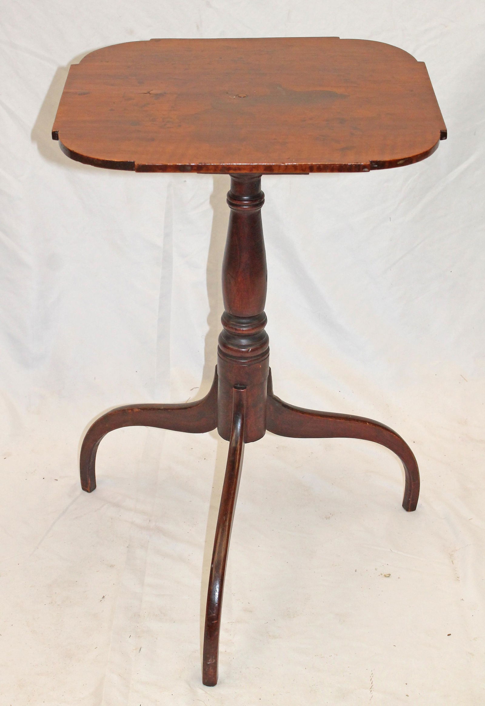 Antique candlestand on spider legs w shaped top - 27" tall x 17 3/4"x17" top (1 of 6)