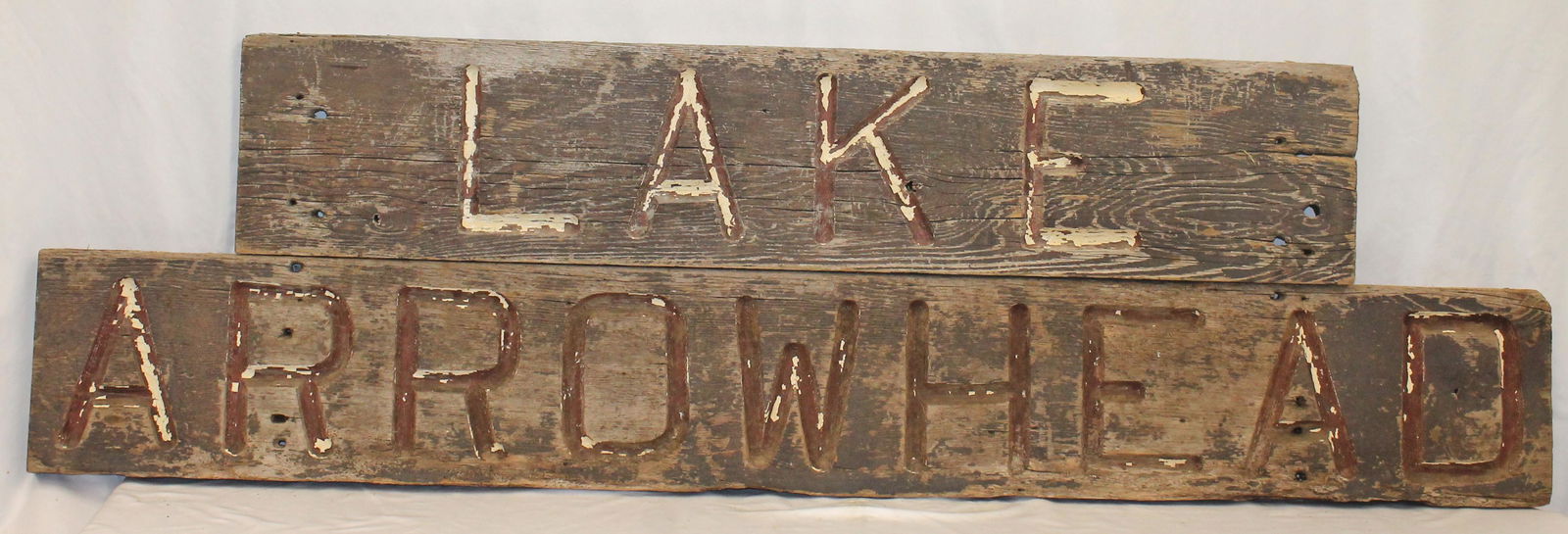 Wooden painted 2 piece sign "Lake Arrowhead" - 56" & 76" long (1 of 6)