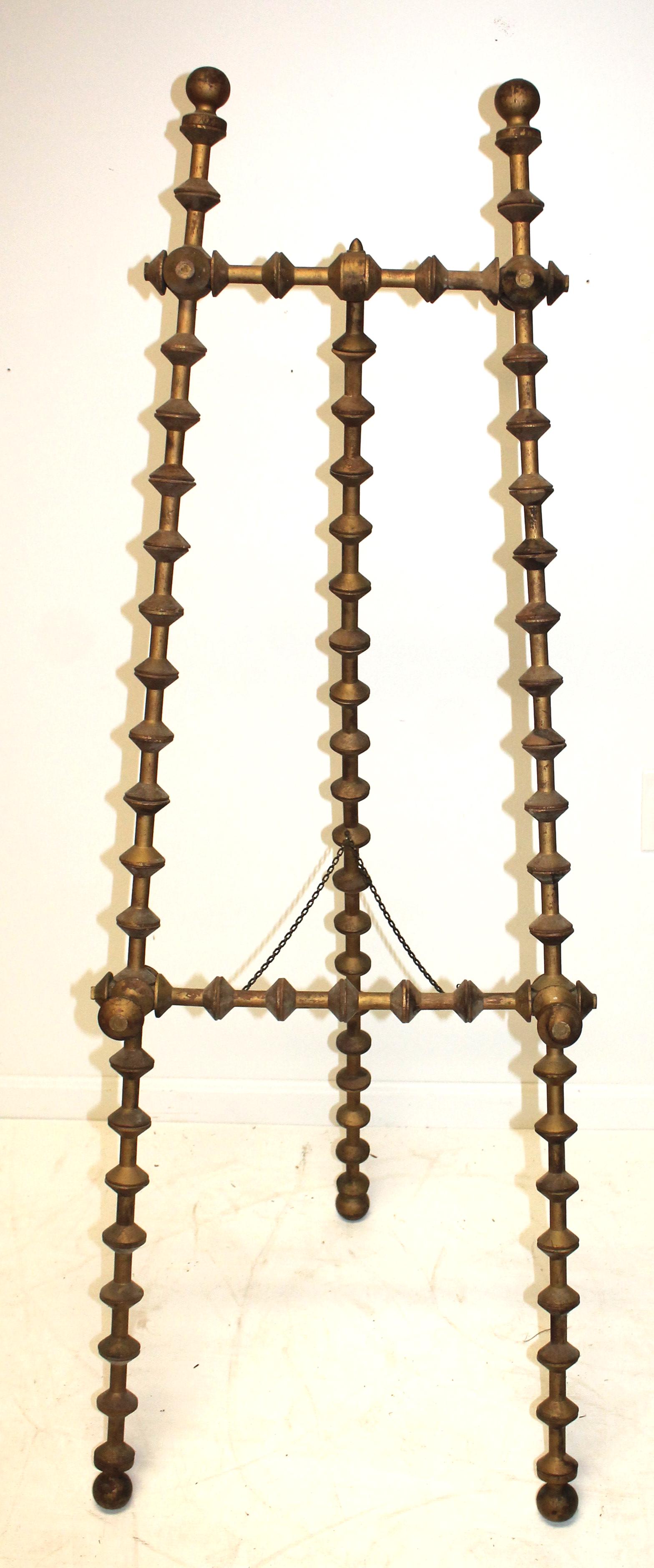 Carved wooden & painted spool form antique easel - 59" tall x 21" wide (1 of 5)