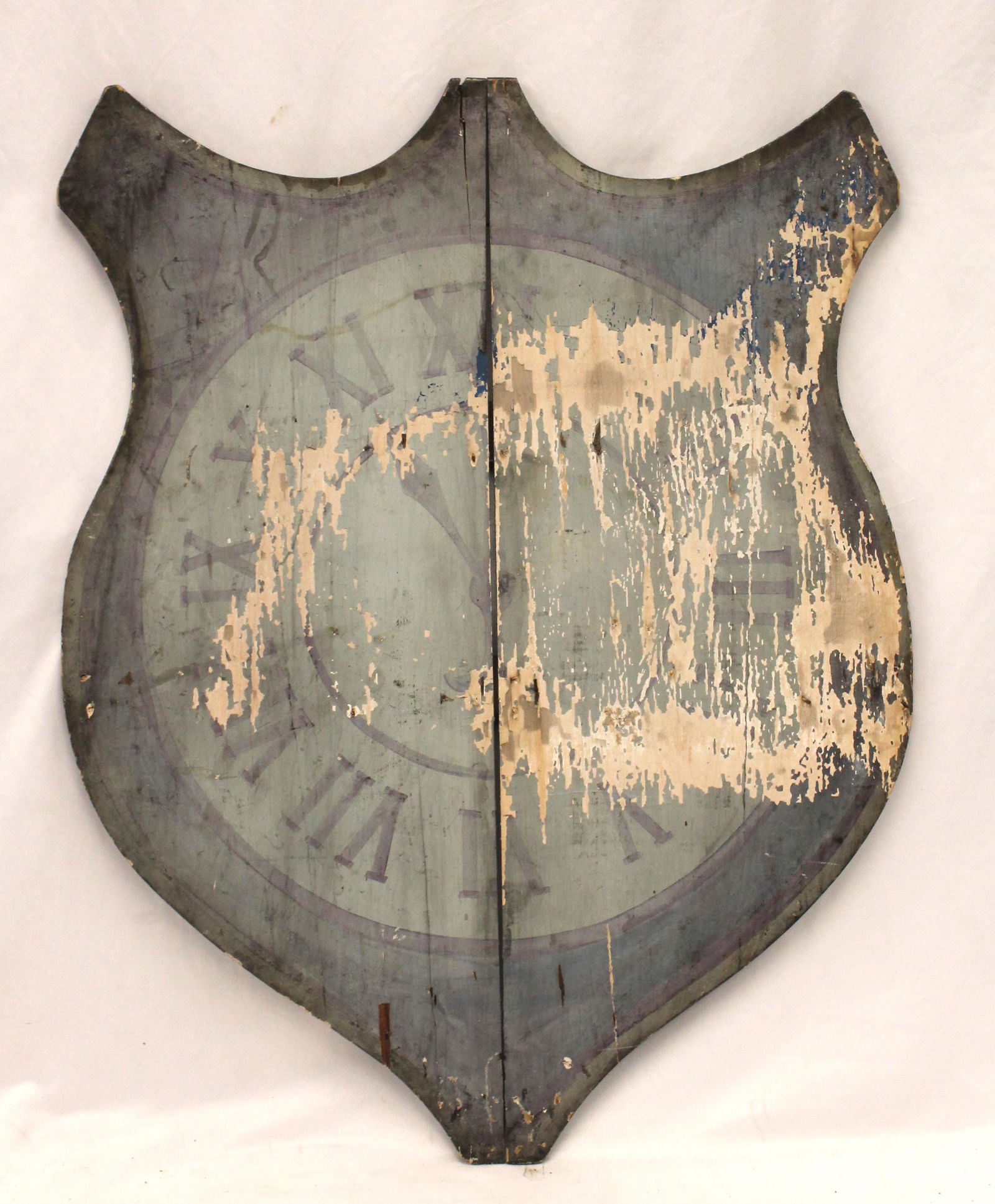 Antique painted clock face trade sign in blue - 32 1/2"x25 1/2" (1 of 5)