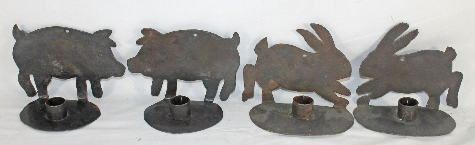 2 pairs of contemporary iron candle holders in rabbit & pig form - 4 1/2" tall x 5 1/2" wide rabbits (1 of 6)