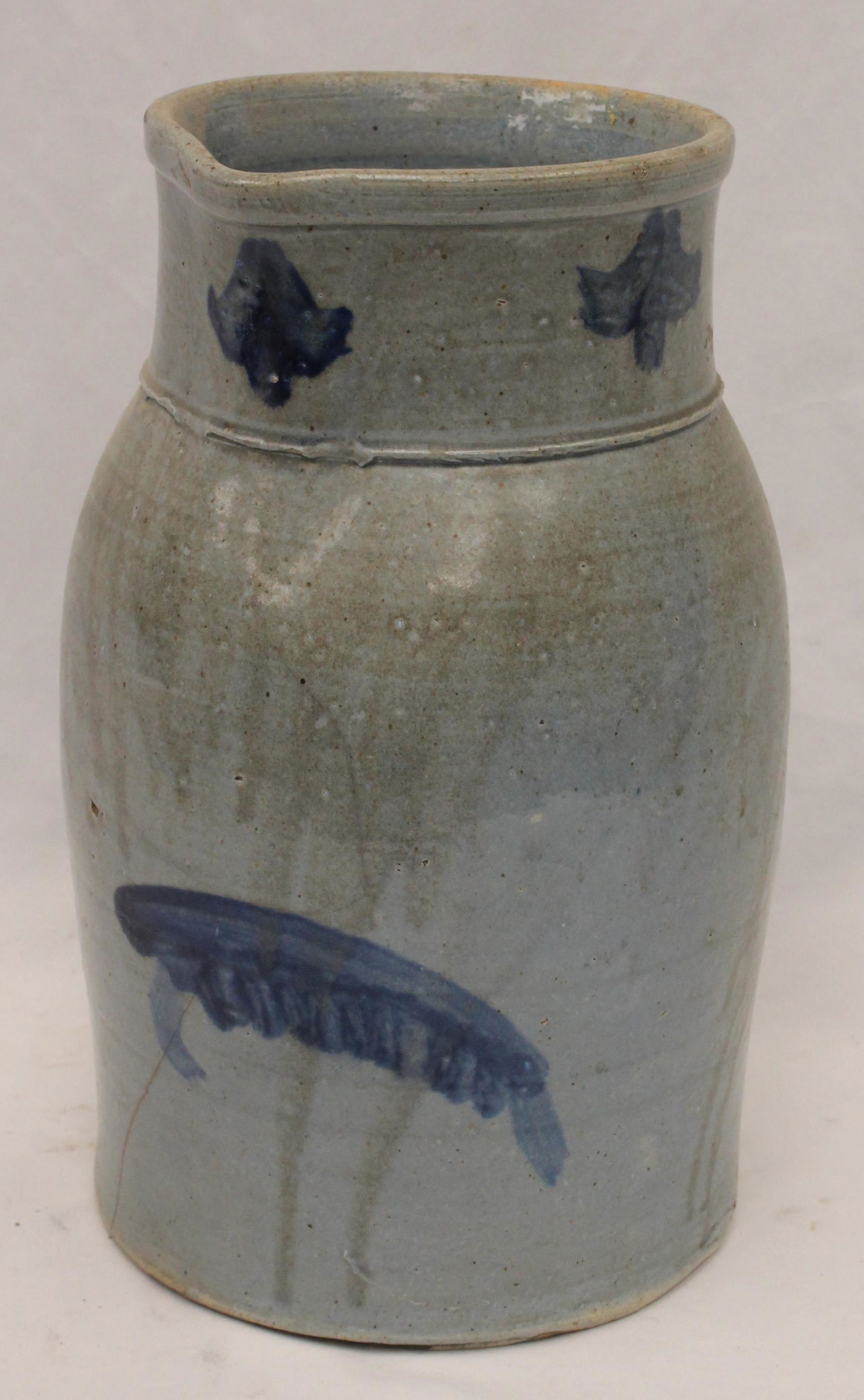 Large stoneware pitcher w cobalt decoration - 15" tall (1 of 7)