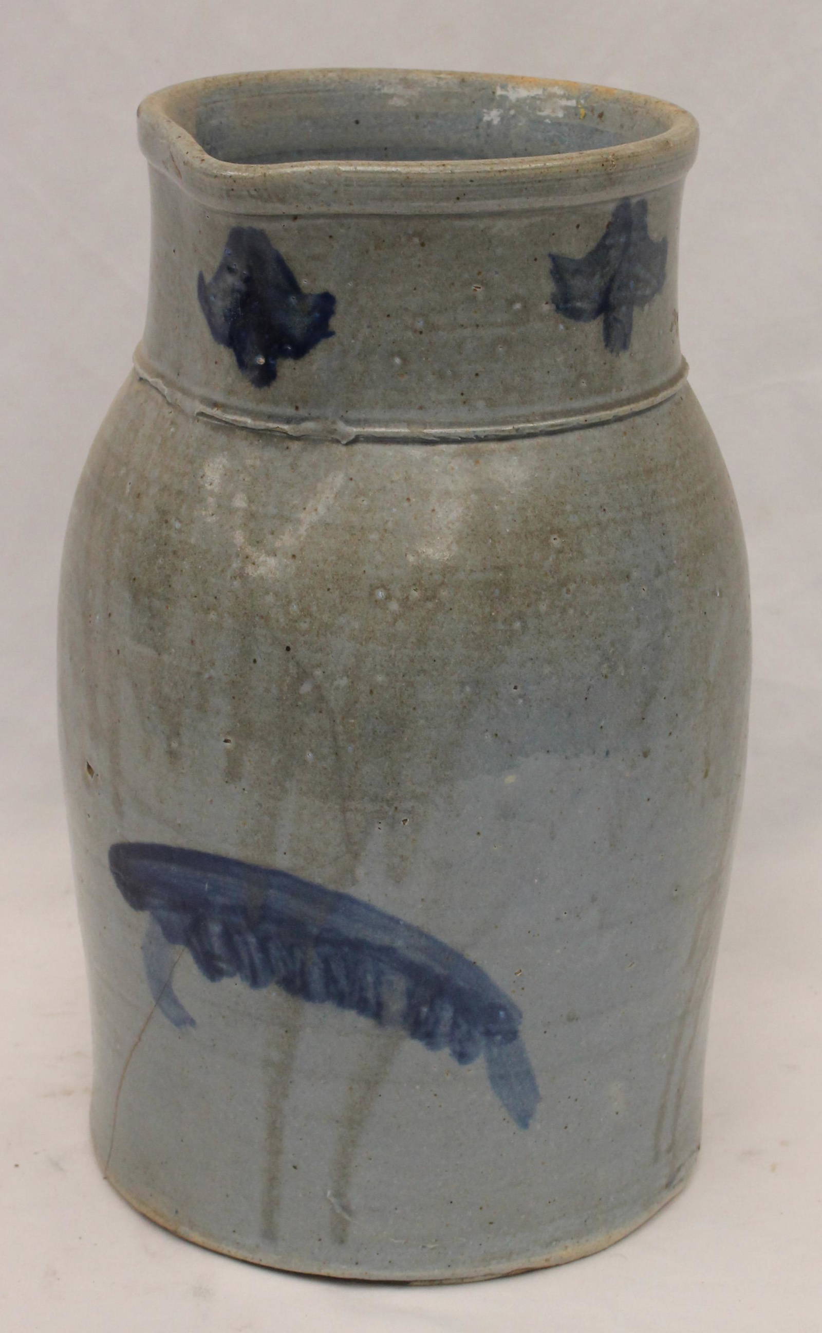 Large Stoneware Pitcher W Cobalt Decoration 15" Tall Auction