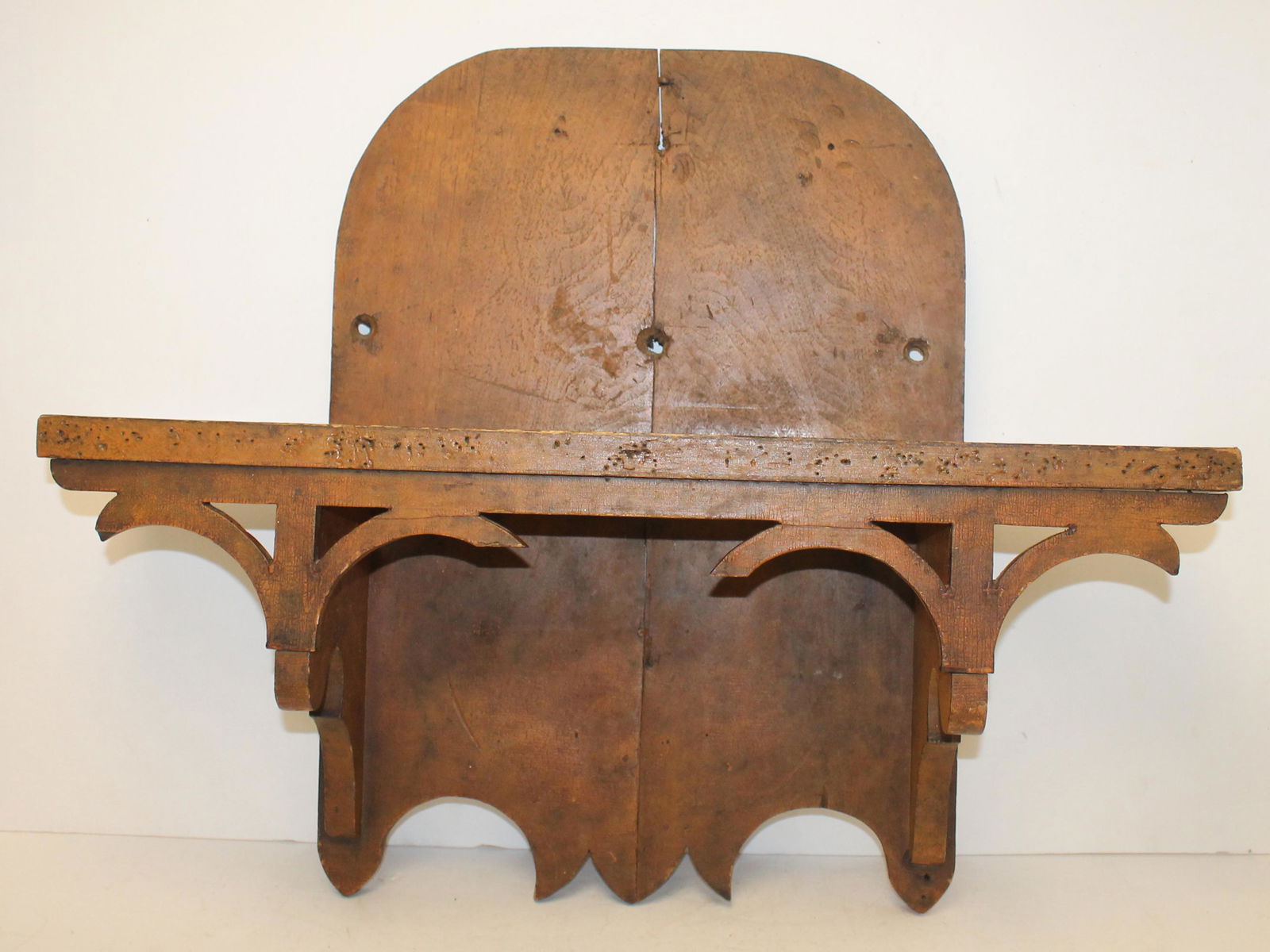 Carved wooden wall shelf - approx 21" tall x 28" wide x 7" deep (1 of 5)