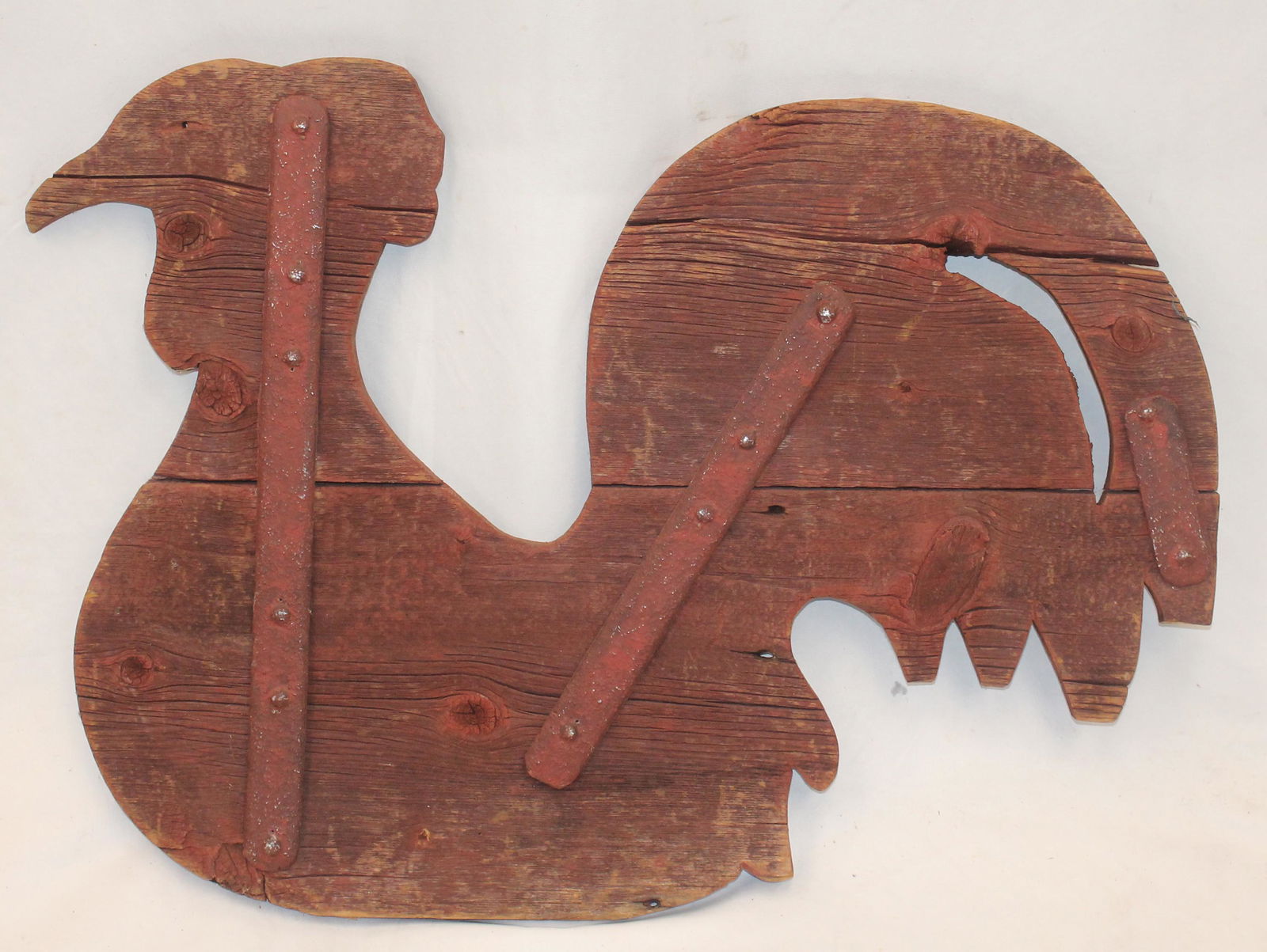 Carved wooden & painted red rooster form sign - 22" tall x 32" wide (1 of 5)