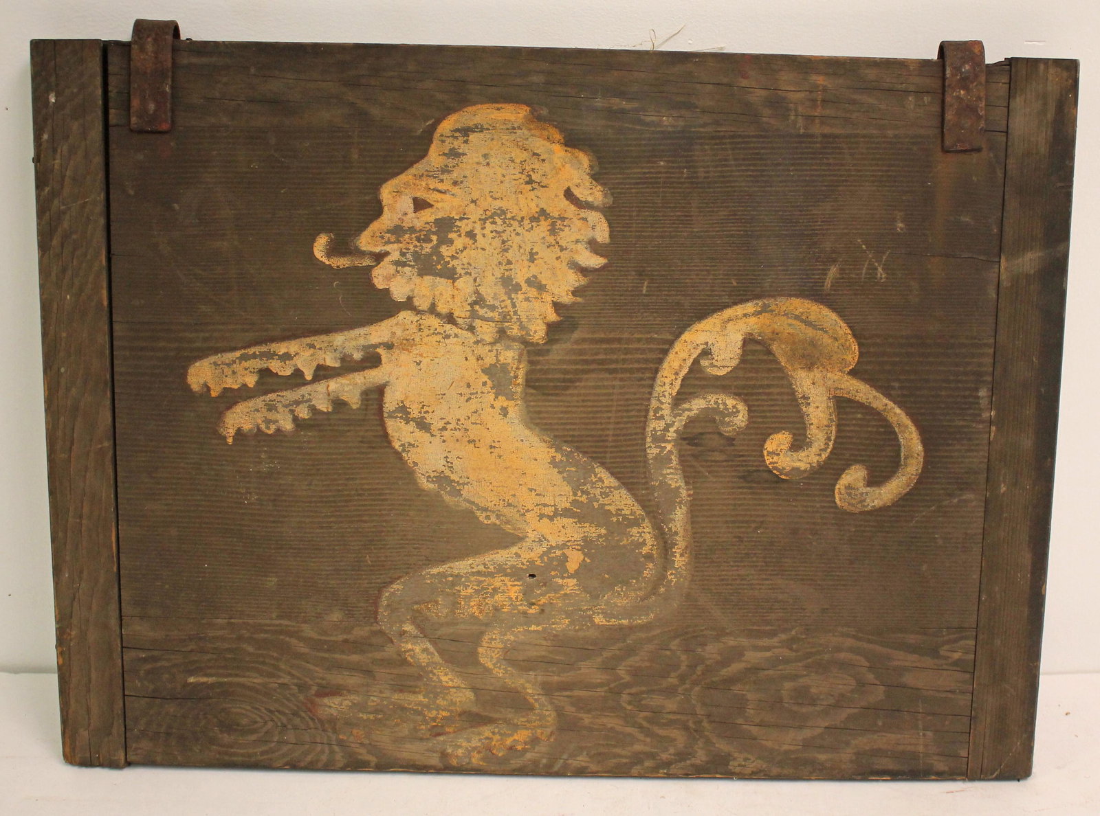 Antique wooden painted double sided sign w standing lion on one side & "Mary Lyon House 1818" on the (1 of 11)