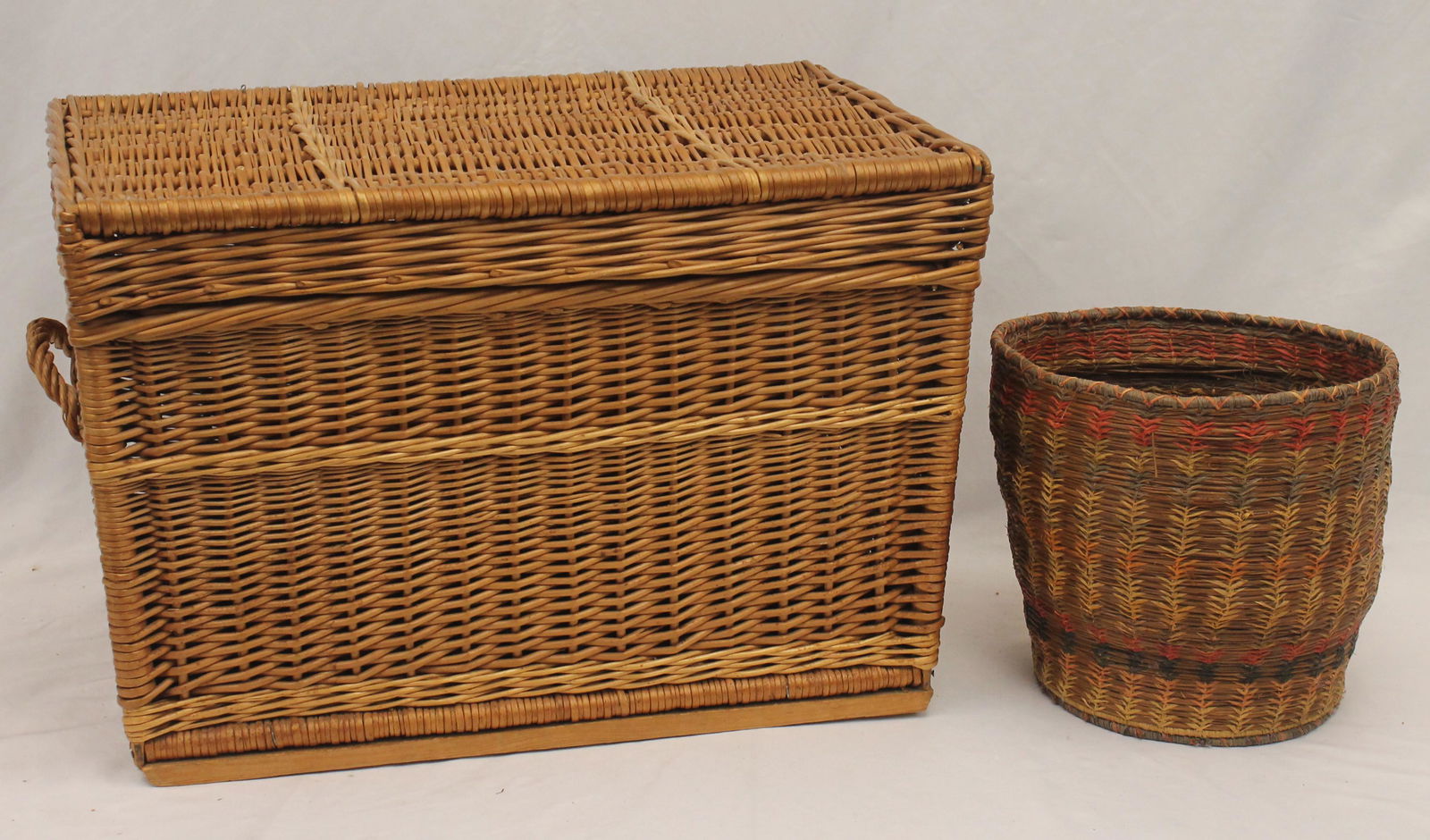 Large wicker storage basket together w a round trash basket - 15" tall x 24" wide x 16" deep & 10 (1 of 6)