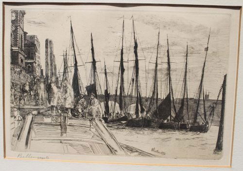 fine James McNeil Whistler (1834-1903) approx 6"x9": fine James McNeil Whistler (1834-1903) approx 6"x9" etching dated 1859 titled in pencil "Billingsgate" - believed to be first or second state