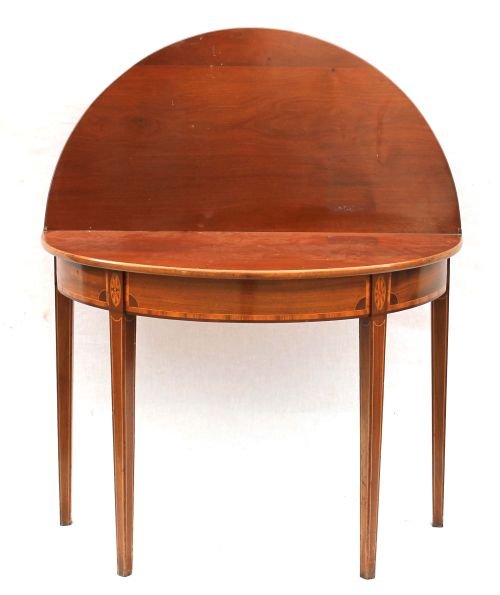 period Hepplewhite ca 1800 mahogany demi-lune card : period Hepplewhite ca 1800 mahogany demi-lune card table w shell & other satinwood & exotic wood inlay attrib to John Shaw of Baltimore - 37" wide