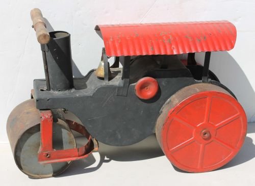 antique pressed steel ride-em steam roller - 20" l: antique pressed steel ride-em steam roller - 20" long x 13 1/2" tall