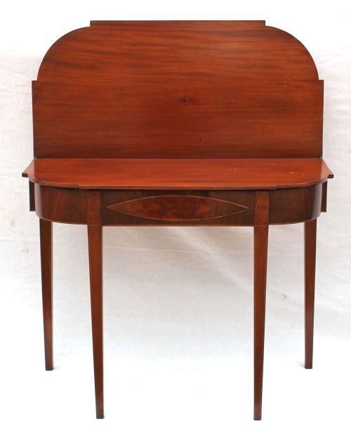 wonderful Hepplewhite period ca 1790-1810 Charlest: wonderful Hepplewhite period ca 1790-1810 Charleston, SC mahogany ovolo corner satin wood ellipse inlaid card table - 36" long
