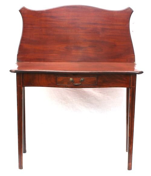 period Hepplewhite ca 1790-1810 Charleston SC maho: period Hepplewhite ca 1790-1810 Charleston SC mahog serpentine front 1 drawer card table w satinwood & exotic wood inlay - 35 1/2" long
