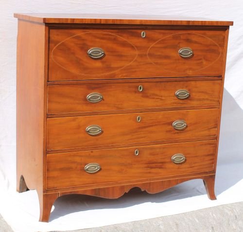 period Hepplewhite ca 1790-1810 NYC mahog & satinw: period Hepplewhite ca 1790-1810 NYC mahog & satinwood inlaid graduated 4 drawer chest - 45" wide