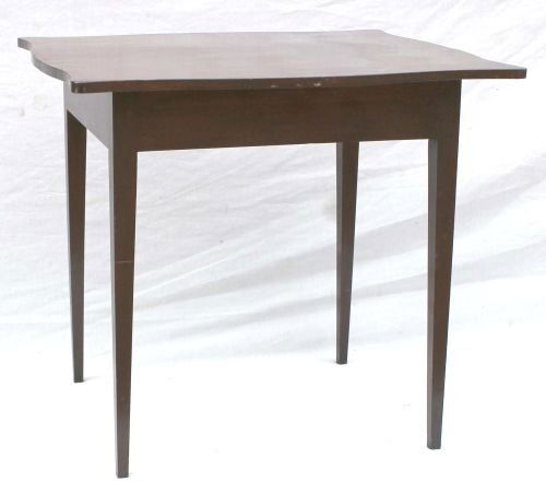 period Hepplewhite ca 1790-1810 rare form all orig: period Hepplewhite ca 1790-1810 rare form all orig structure Salem, MA serpentine 1 board top mahog tea table w orig maple legs - 22" wide x 28 1/2" deep - possible maker signature on underside