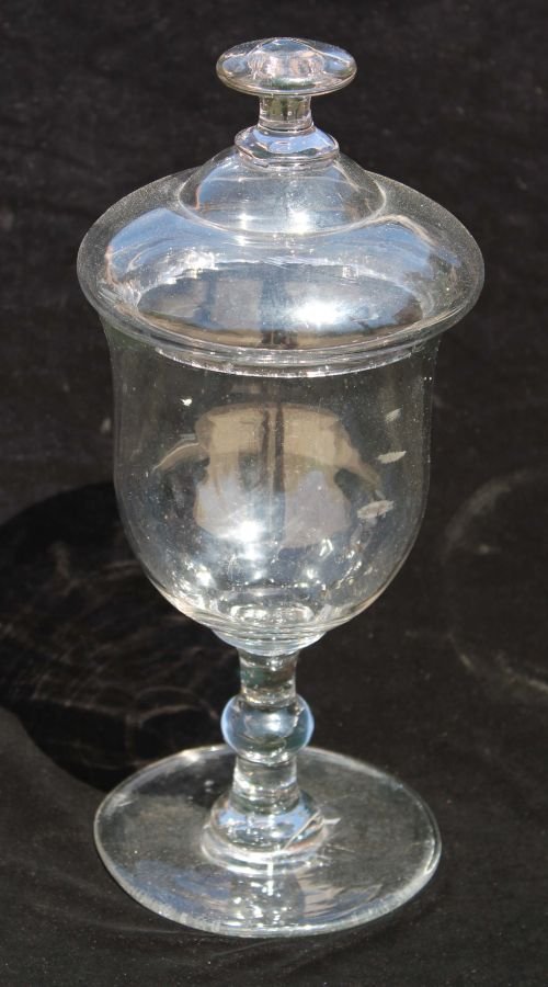 ca 1830 free blown Pittsburgh glass 12 1/2" tall a: ca 1830 free blown Pittsburgh glass 12 1/2" tall apothecary jar w lid