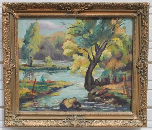 sgnd Harry Williams 20x24 o/c pond scene: sgnd Harry Williams 20x24 o/c pond scene