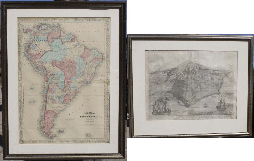 lot of 2 antique maps - a hand colored "Johnson's: lot of 2 antique maps - a hand colored "Johnson's South America 1863" published by Johnson & Ward - 22 1/2"x16" & a an early black & white of the Mediterranean area - 13 1/2" x 18"
