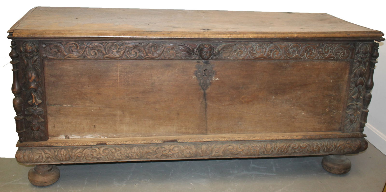 Late 17th/early 18thC Italian heavily carved walnut cassone - 61 1/2" wide x 27" tall x 21 1/2" deep (1 of 20)