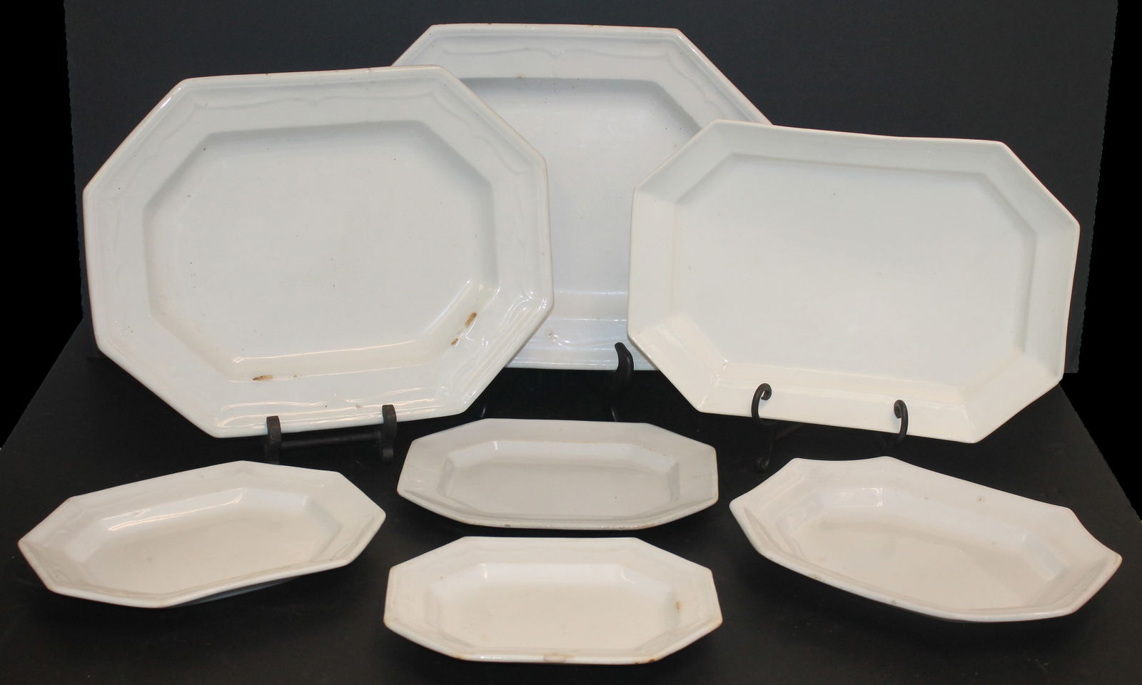 Lot of 7 white ironstone platters - 10", 11 1/4"(2), 12", 15" & 16 1/4" (2) (1 of 15)