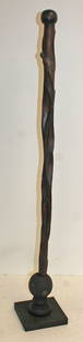 19thC Folk art carved wooden cane w pheasant - has contemporary stand for display - 33 1/2" tall: 19thC Folk art carved wooden cane w pheasant - has contemporary stand for display - 33 1/2" tall