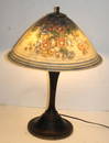 Beautiful Pairpoint "Danvers" Japanese peach blossom reverse painted 18" table lamp on orig wooden