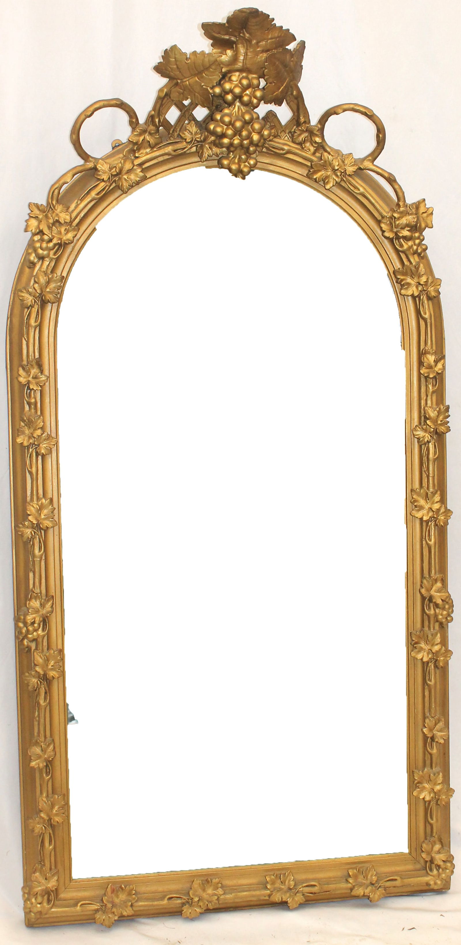 Large Victorian hall mirror w carved grapes crest & leaf & vine motif along the sides - approx 54" (1 of 10)