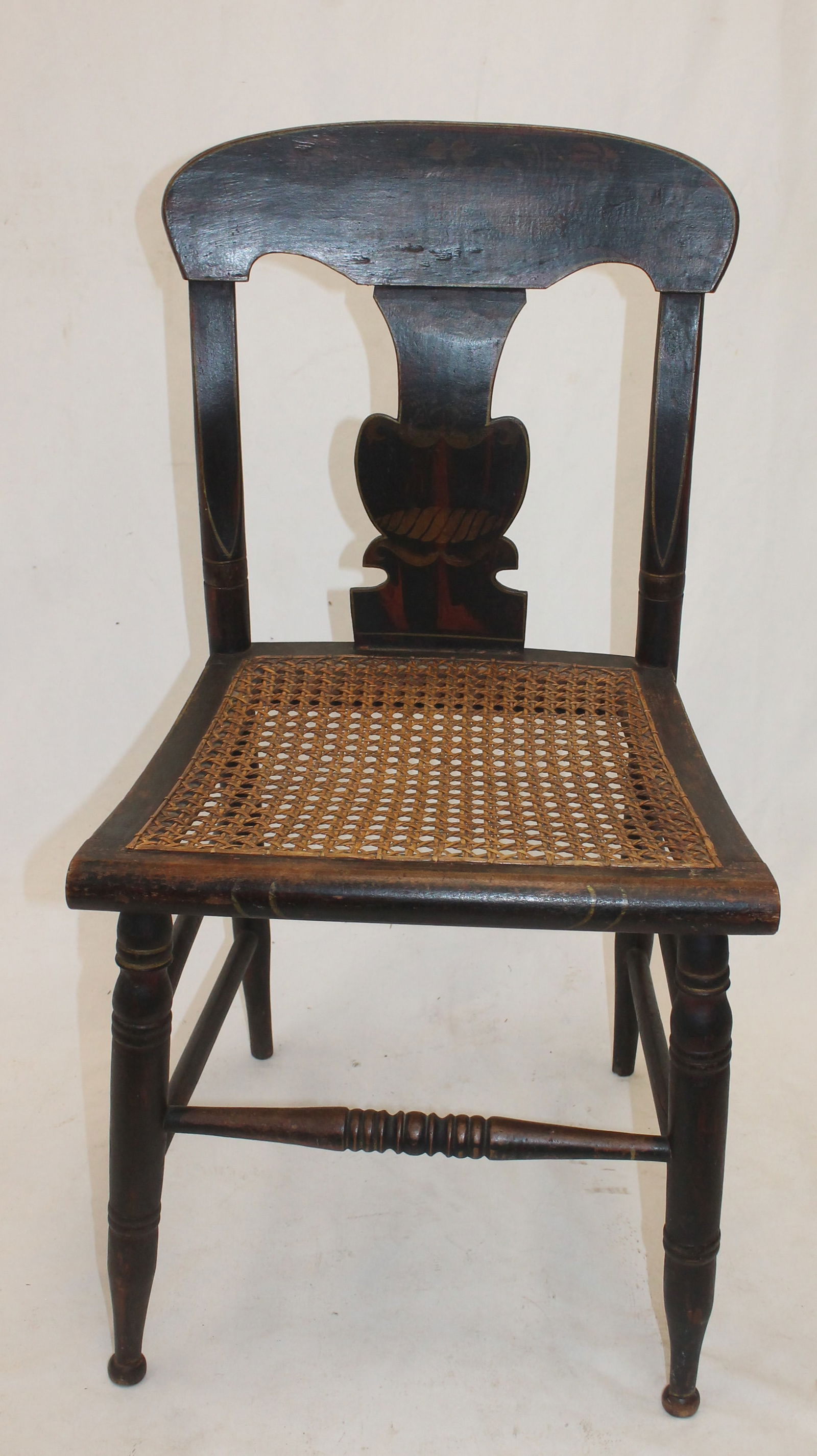 Antique Hitchcock style paint decorated chair w cane seat (1 of 5)
